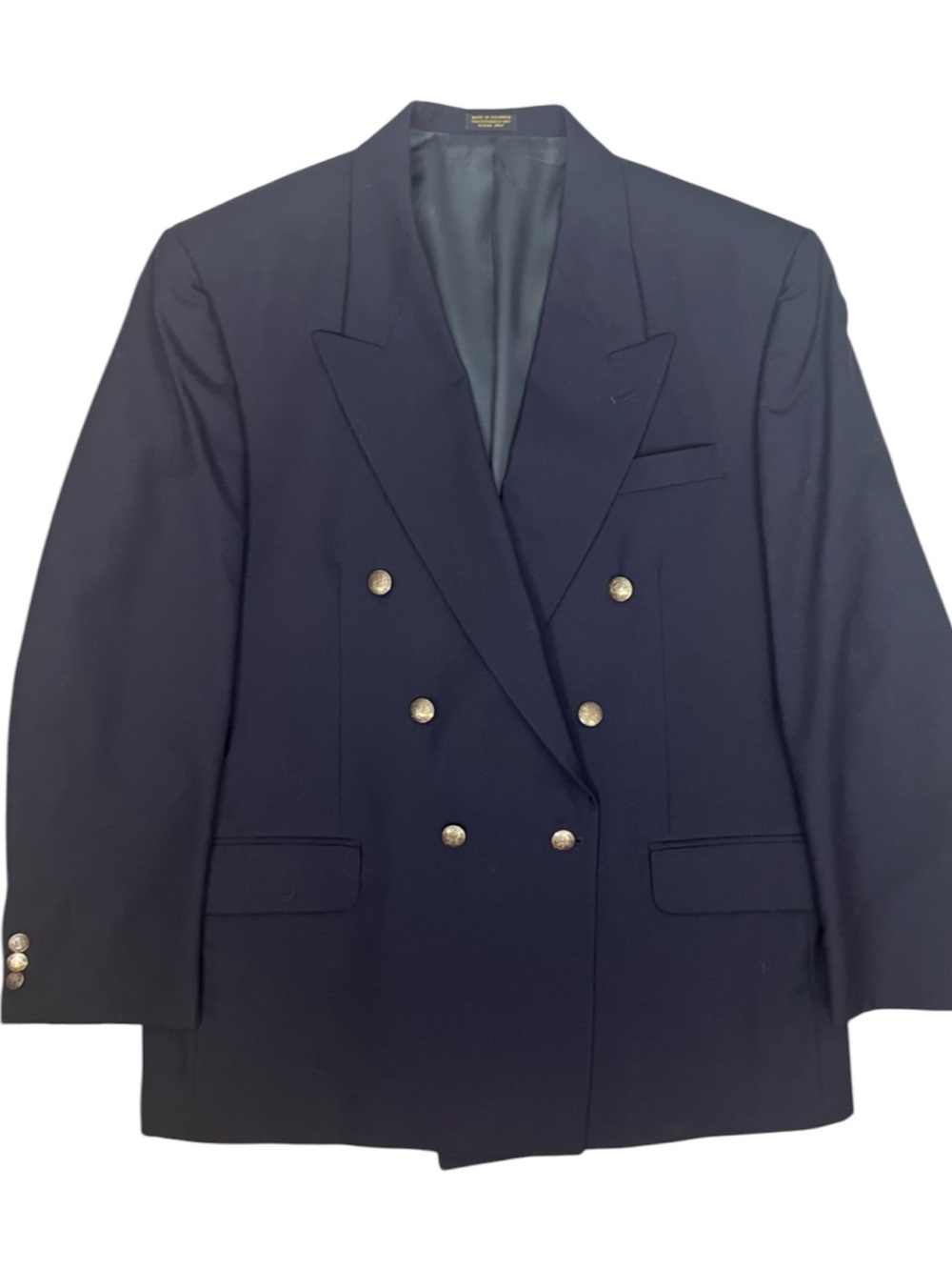 Vtg Oscar De La Renta Wool Double Breasted Blazer Size 44R Black Classic Jacket